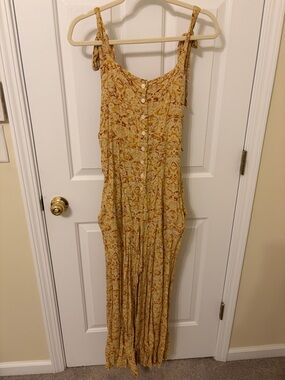 Free People, Yellow Paisley Button-Front Jumpsuit, Size Small